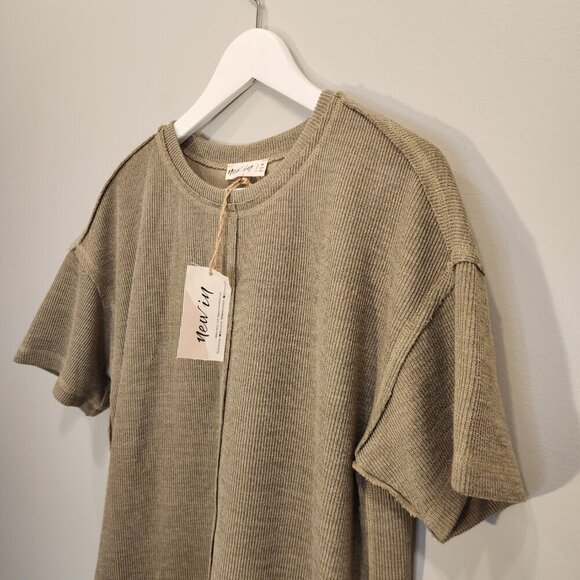 New In Solid Comfy Knit Dress W Pockets Neutral Cozy Layer Fall - Size M - Picture 3 of 8